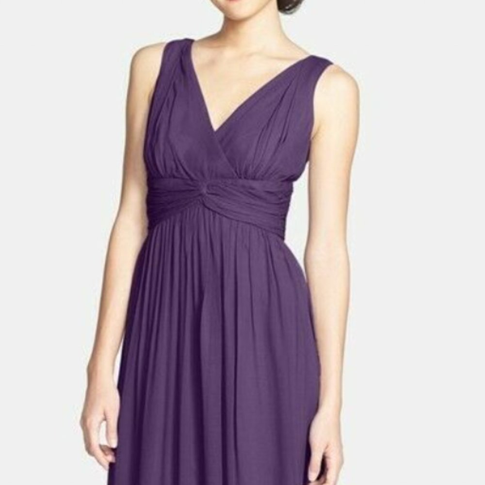 Donna Morgan 'Julie' Twist-Waist Silk Chiffon Gown Dress Size 14 Amethyst